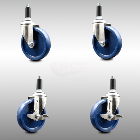 Service Caster 5 Inch 316SS Solid Poly Swivel 1 Inch Expanding Stem Caster Brake SCC, 2PK SCC-SS316EX20S514-SPUS-2-TLB-2-1